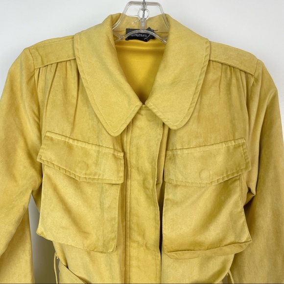 PRETTYLITTLETHING Mustard Yellow Faux Suede Pocket Detail Jacket + Shorts SZ 2 - Picture 5 of 16